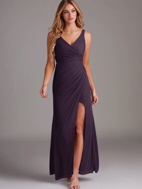 Azazie LEANDRA Bridesmaid Dress - V-neck, mermaid. Colour: Plum